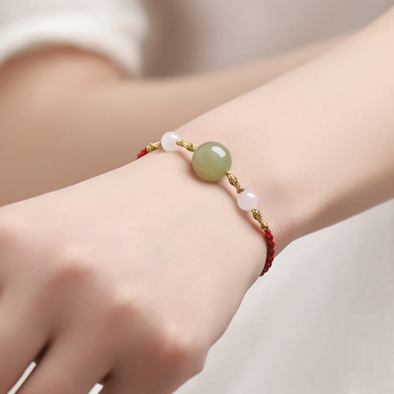 Wear FengShui Hetian Jade Black Onyx Red Agate Bead Luck Braided Bracelet