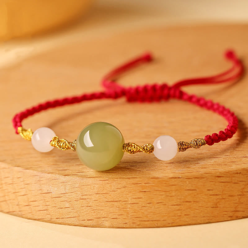 Wear FengShui Hetian Jade Black Onyx Red Agate Bead Luck Braided Bracelet