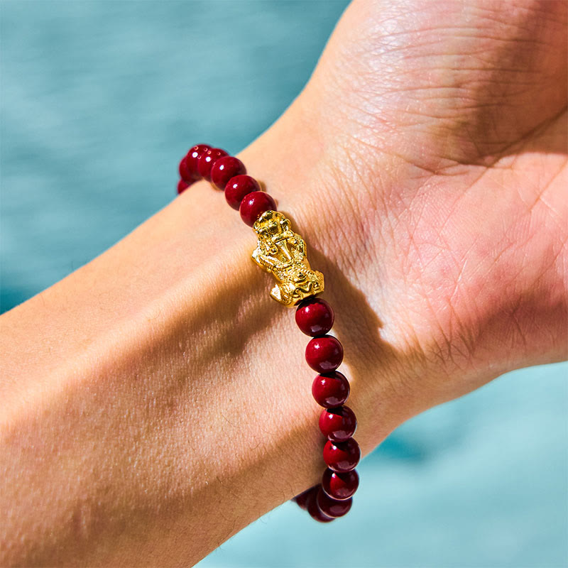 Wear FengShui Natural Cinnabar Beads Pixiu Blessing Bracelet