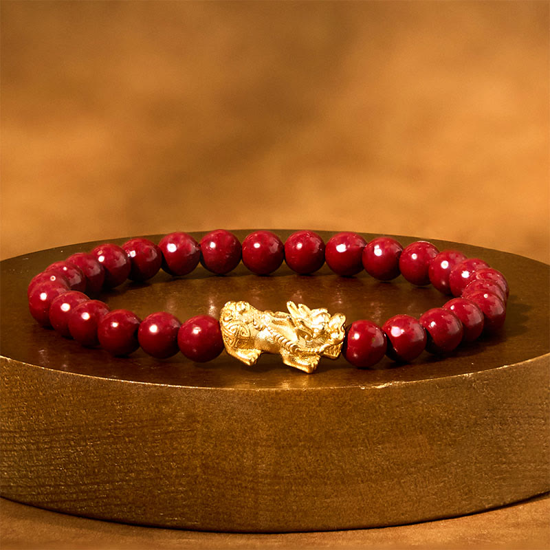 Wear FengShui Natural Cinnabar Beads Pixiu Blessing Bracelet