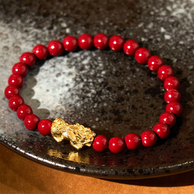 Wear FengShui Natural Cinnabar Beads Pixiu Blessing Bracelet