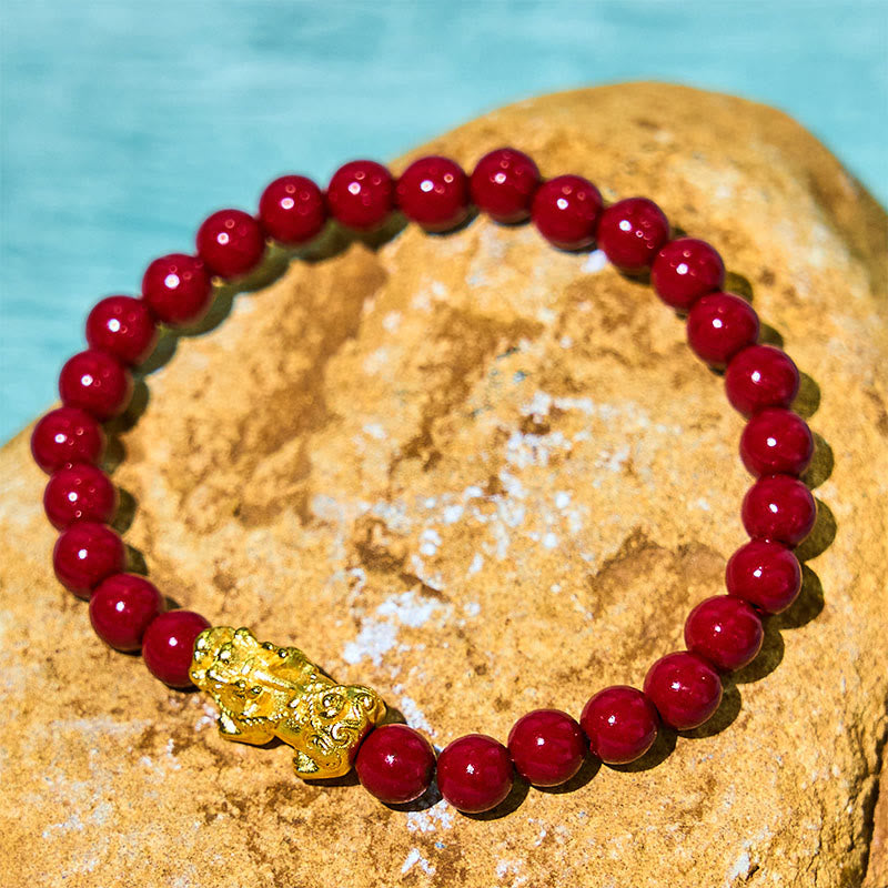 Wear FengShui Natural Cinnabar Beads Pixiu Blessing Bracelet