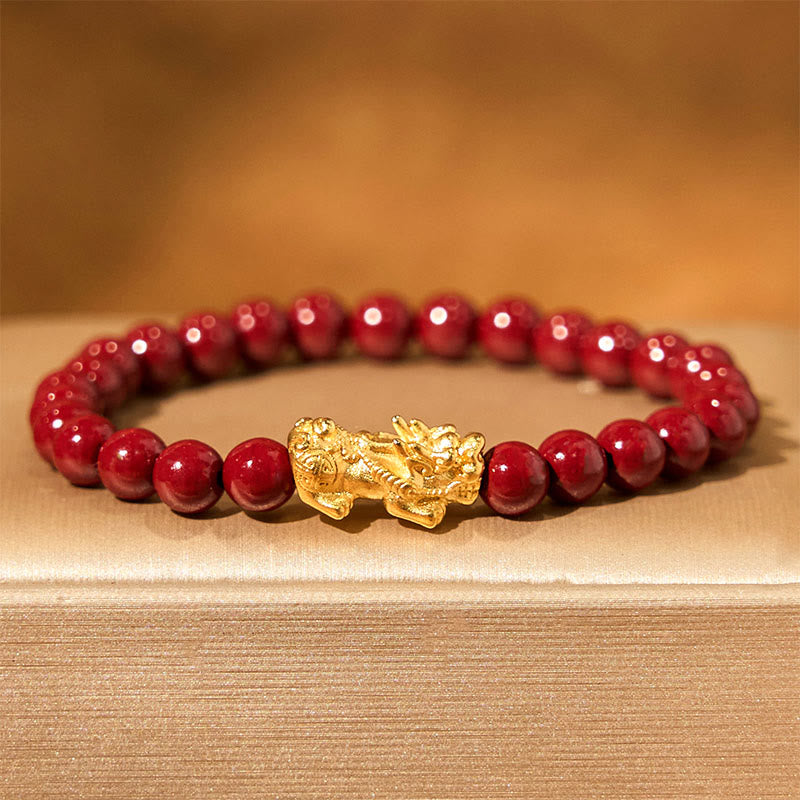 Wear FengShui Natural Cinnabar Beads Pixiu Blessing Bracelet