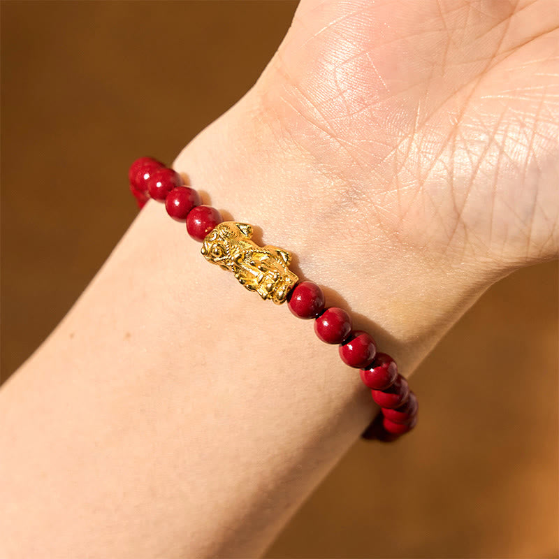 Wear FengShui Natural Cinnabar Beads Pixiu Blessing Bracelet