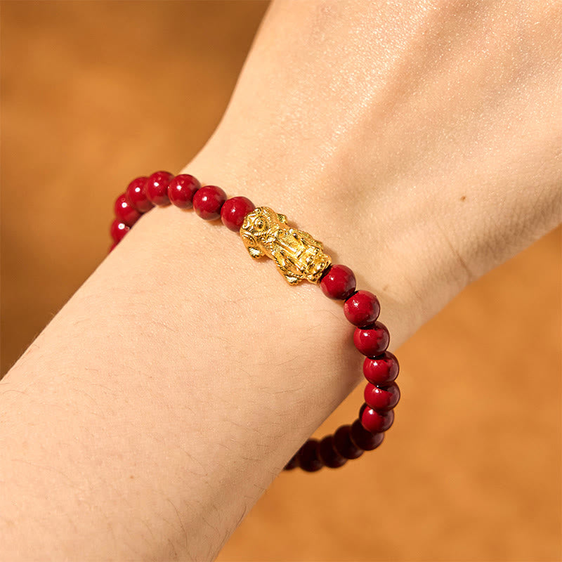 Wear FengShui Natural Cinnabar Beads Pixiu Blessing Bracelet