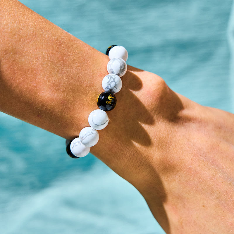 Wear FengShui Vintage White Turquoise Black Onyx Pixiu Beads Blessing Bracelet