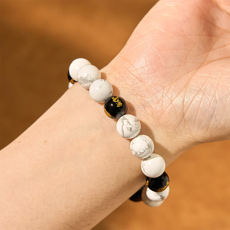 Wear FengShui Vintage White Turquoise Black Onyx Pixiu Beads Blessing Bracelet