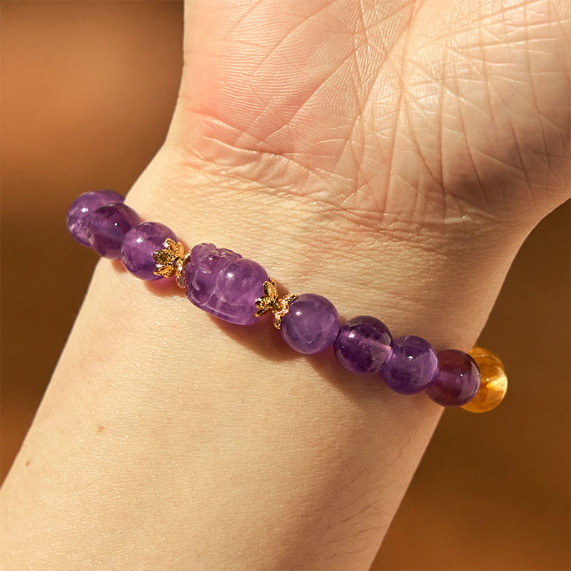 Wear FengShui Citrine Amethyst Pixiu Prosperity Bracelet