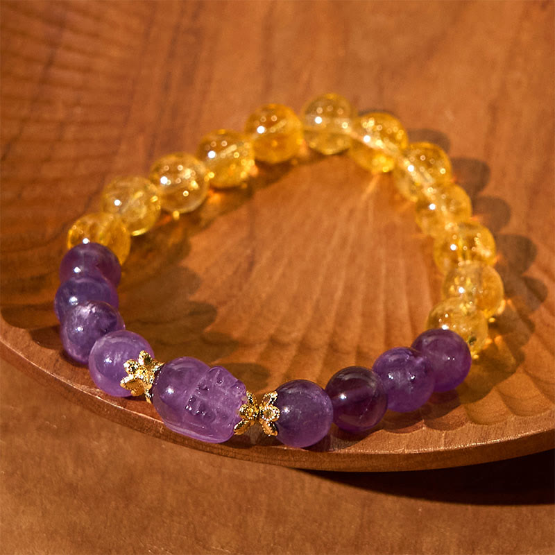 Wear FengShui Citrine Amethyst Pixiu Prosperity Bracelet