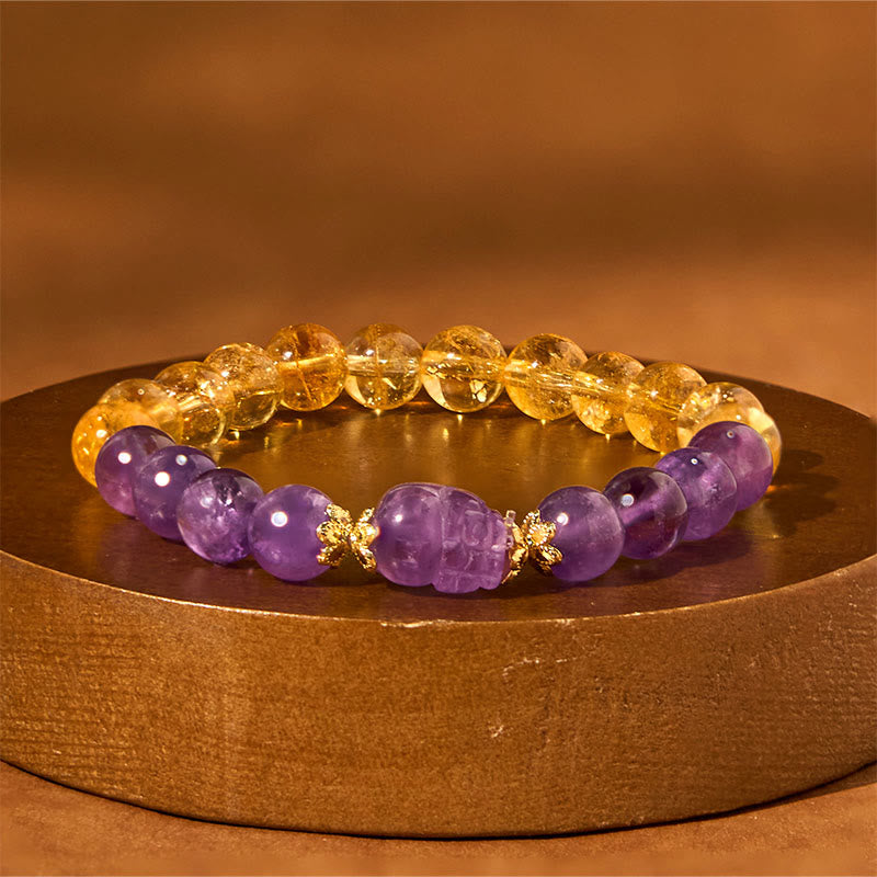 Wear FengShui Citrine Amethyst Pixiu Prosperity Bracelet