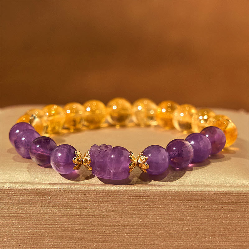 Wear FengShui Citrine Amethyst Pixiu Prosperity Bracelet