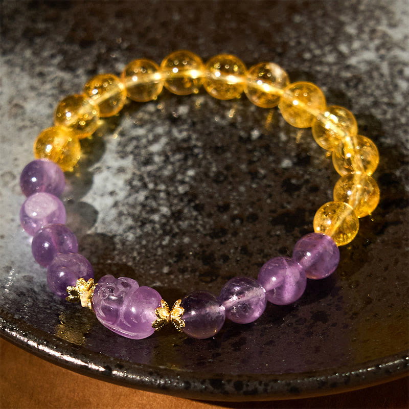 Wear FengShui Citrine Amethyst Pixiu Prosperity Bracelet