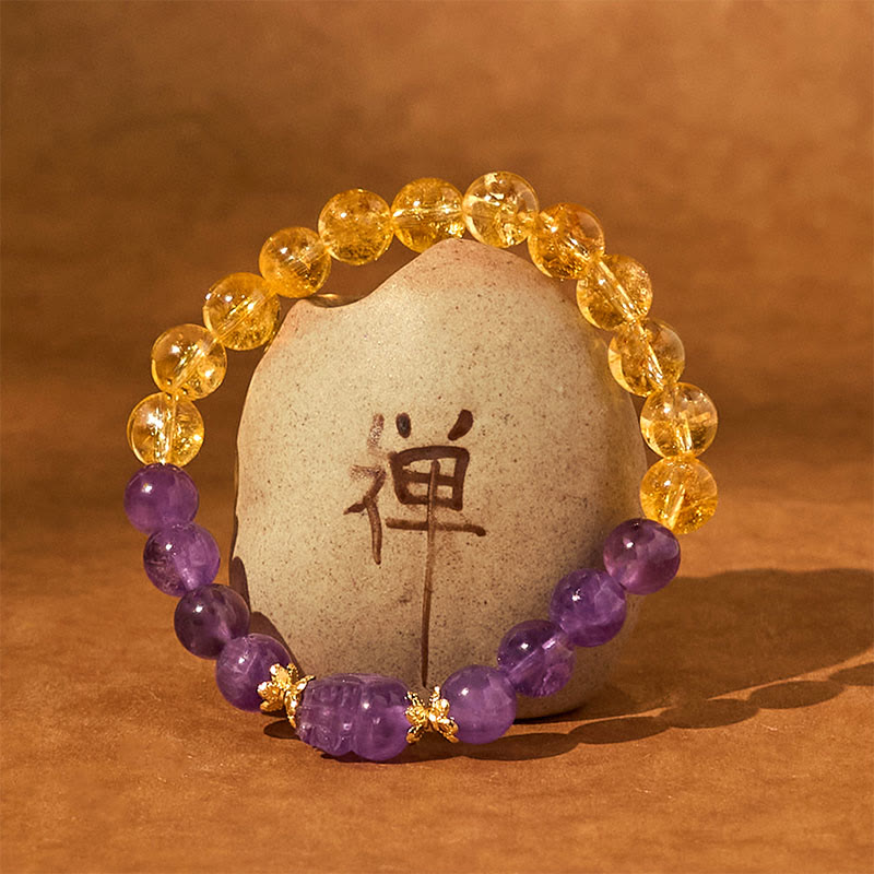 Wear FengShui Citrine Amethyst Pixiu Prosperity Bracelet