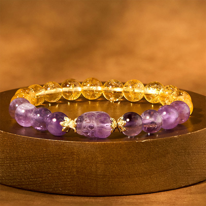 Wear FengShui Citrine Amethyst Pixiu Prosperity Bracelet