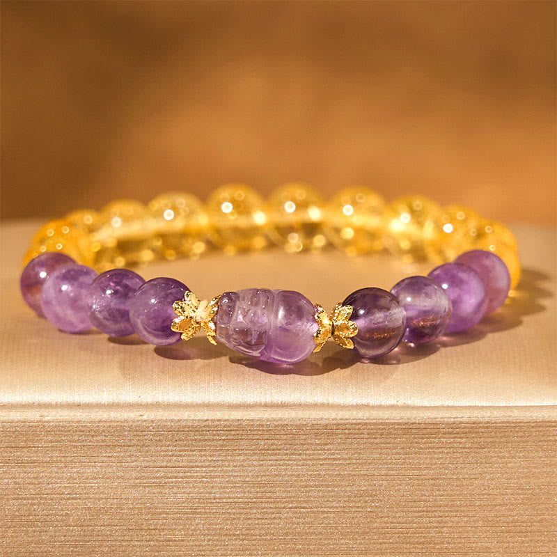 Wear FengShui Citrine Amethyst Pixiu Prosperity Bracelet