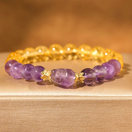 Wear FengShui Citrine Amethyst Pixiu Prosperity Bracelet