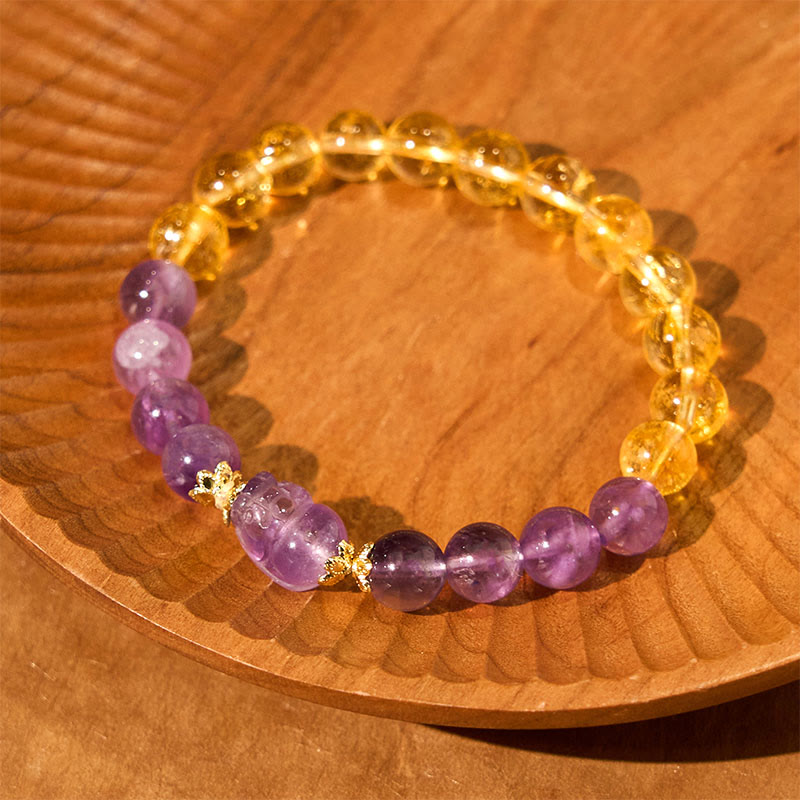 Wear FengShui Citrine Amethyst Pixiu Prosperity Bracelet