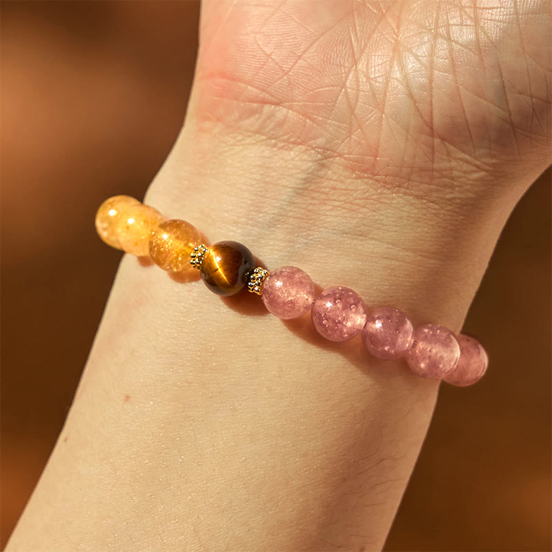 Wear FengShui Strawberry Quartz Pixiu Rutilated Quartz Beads Healing Bracelet