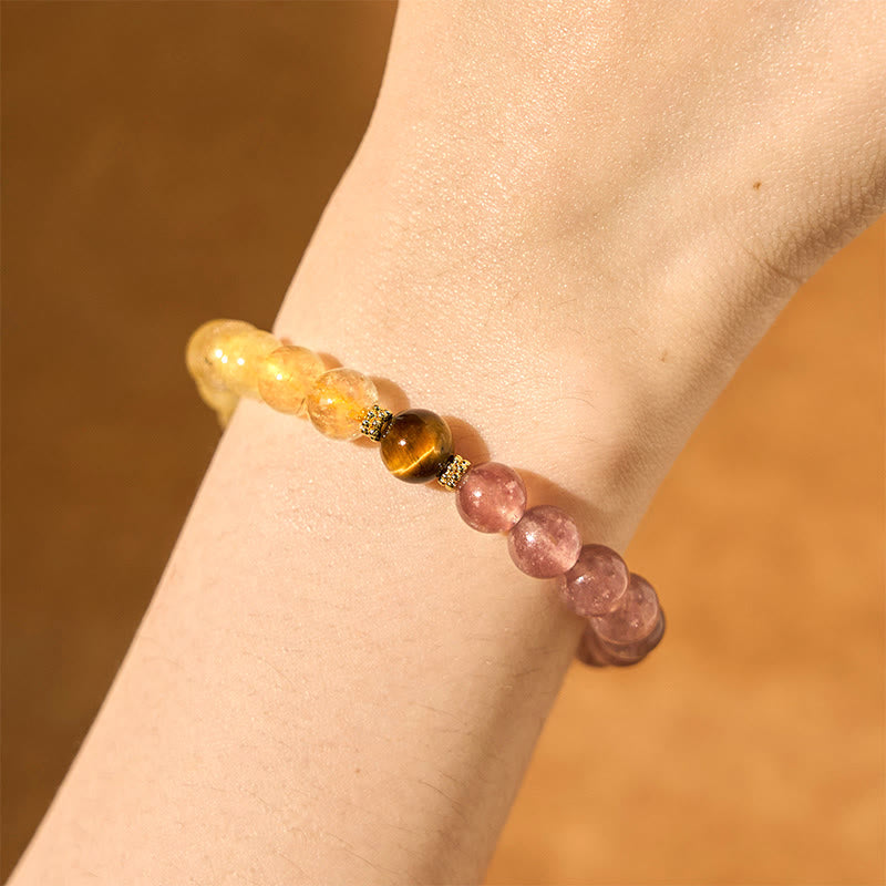 Wear FengShui Strawberry Quartz Pixiu Rutilated Quartz Beads Healing Bracelet