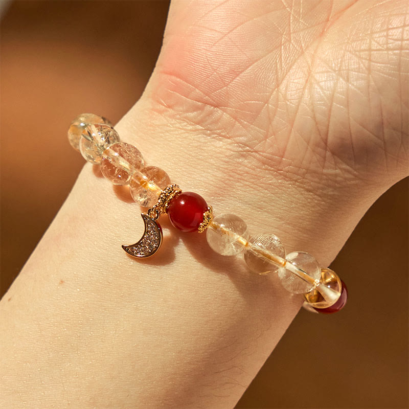 Wear FengShui Citrine Red Agate Moon Prosperity Bracelet