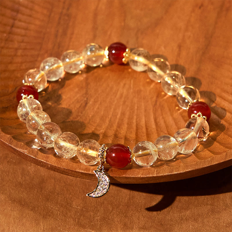 Wear FengShui Citrine Red Agate Moon Prosperity Bracelet