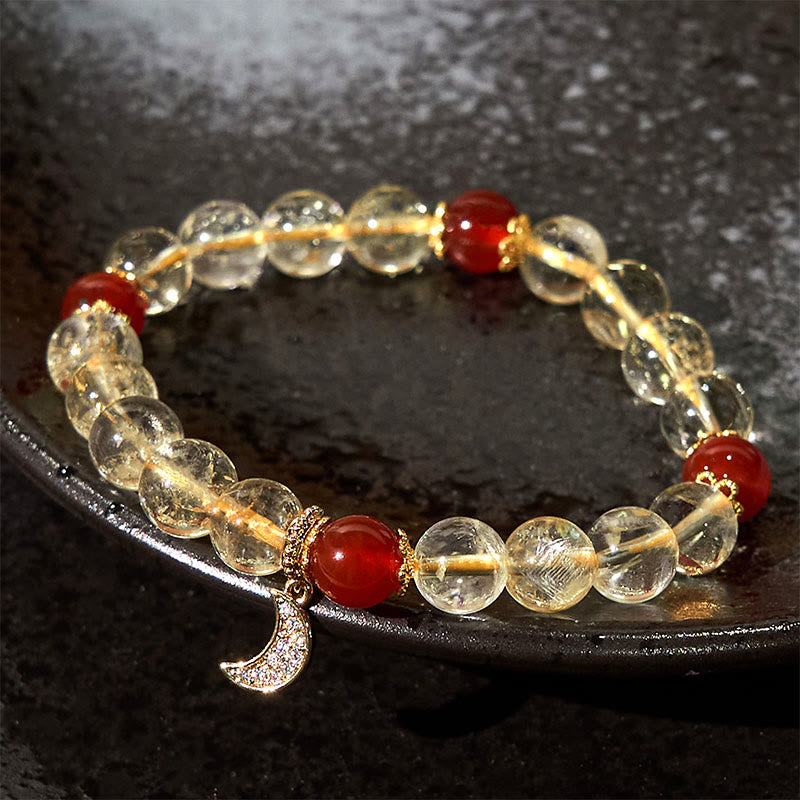Wear FengShui Citrine Red Agate Moon Prosperity Bracelet