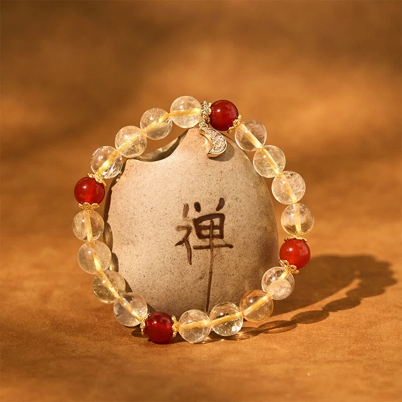 Wear FengShui Citrine Red Agate Moon Prosperity Bracelet