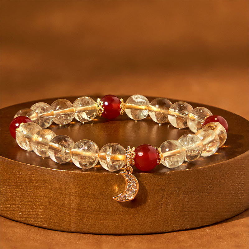 Wear FengShui Citrine Red Agate Moon Prosperity Bracelet