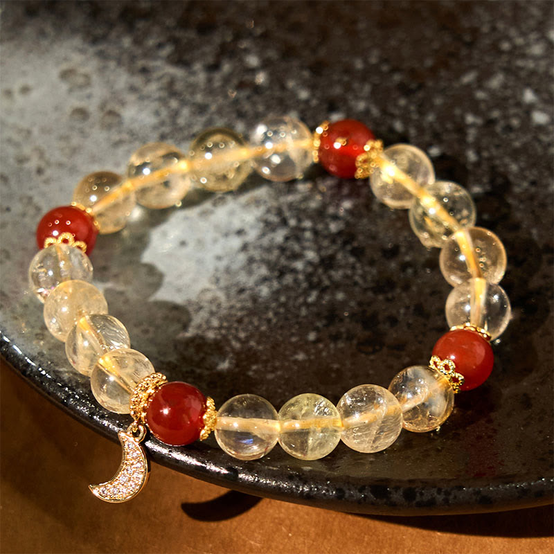 Wear FengShui Citrine Red Agate Moon Prosperity Bracelet