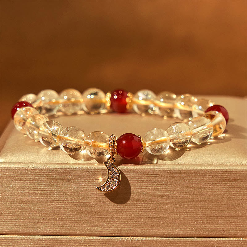 Wear FengShui Citrine Red Agate Moon Prosperity Bracelet