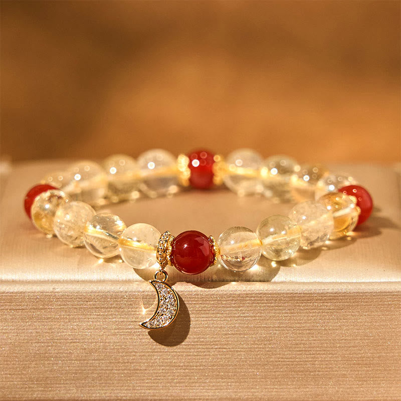 Wear FengShui Citrine Red Agate Moon Prosperity Bracelet