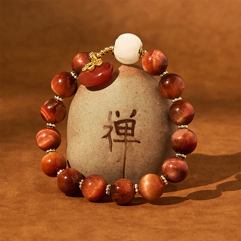 Wear FengShui Natural Red Tiger Eye Pumpkin Calm Bracelet