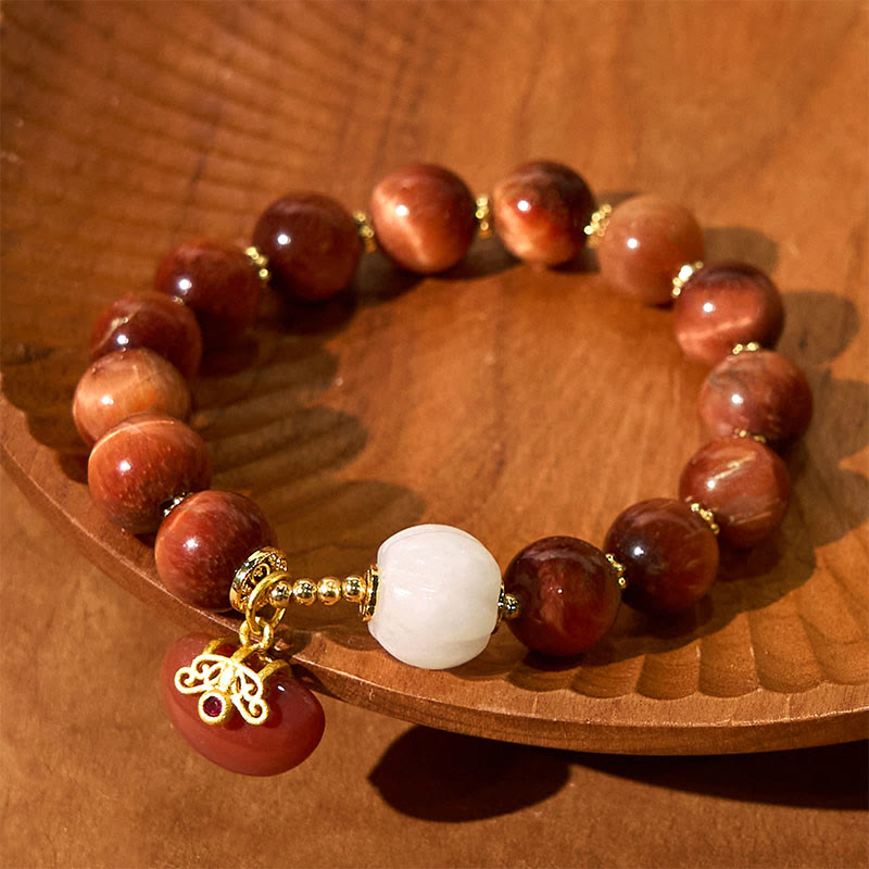 Wear FengShui Natural Red Tiger Eye Pumpkin Calm Bracelet