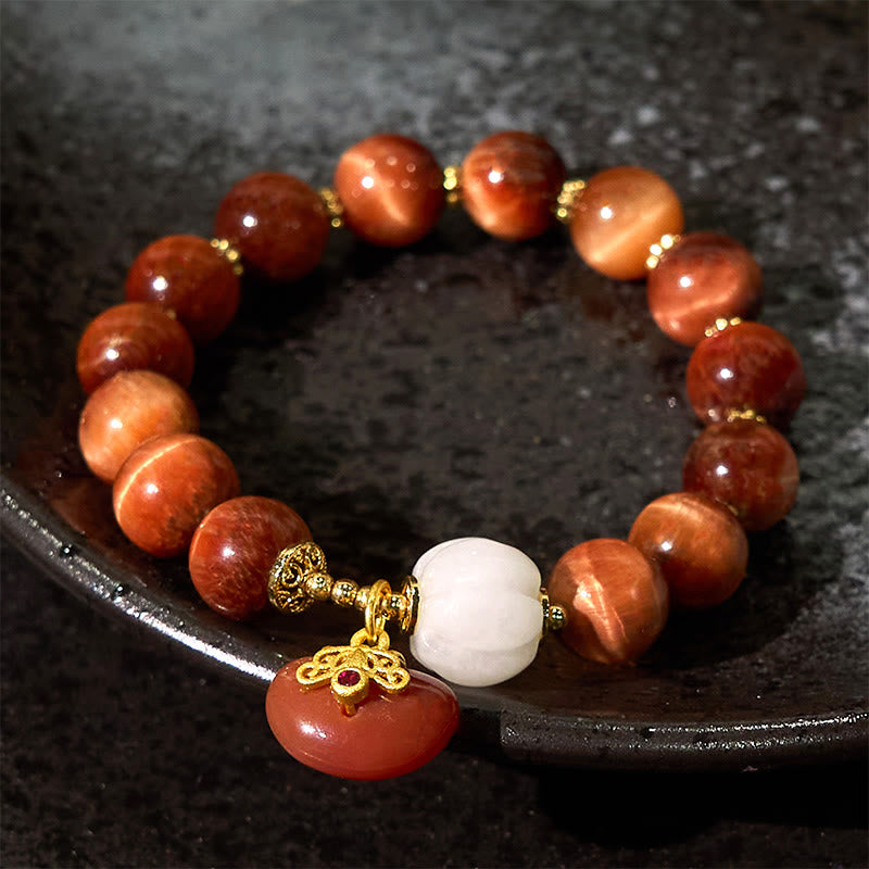 Wear FengShui Natural Red Tiger Eye Pumpkin Calm Bracelet