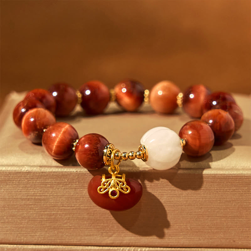 Wear FengShui Natural Red Tiger Eye Pumpkin Calm Bracelet