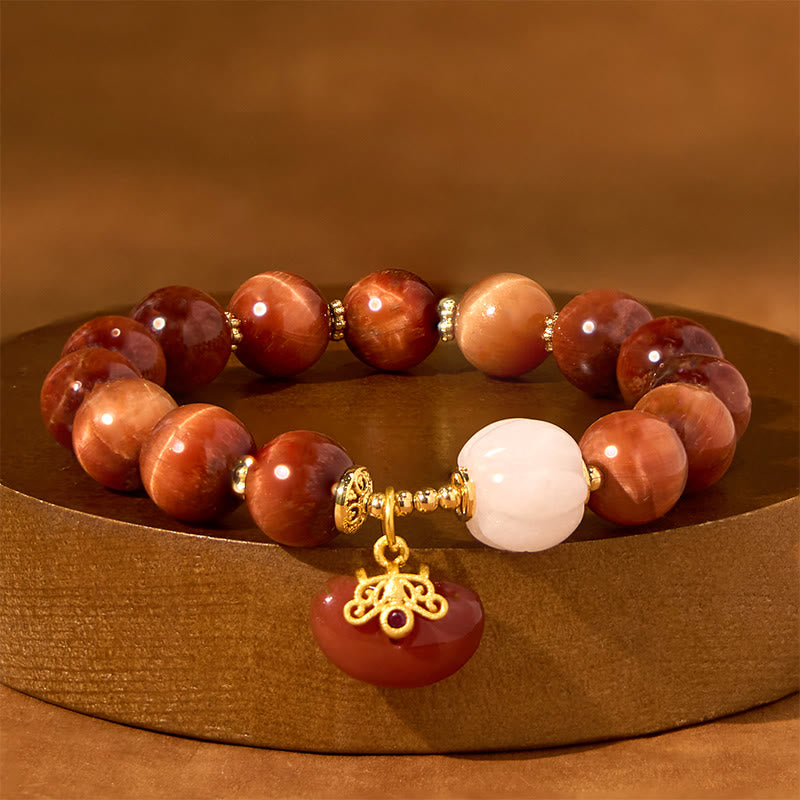 Wear FengShui Natural Red Tiger Eye Pumpkin Calm Bracelet