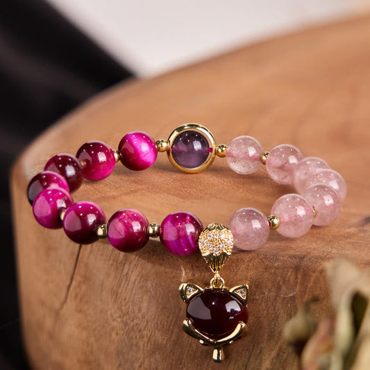Wear FengShui Natural Strawberry Quartz Pixiu Love Bracelet