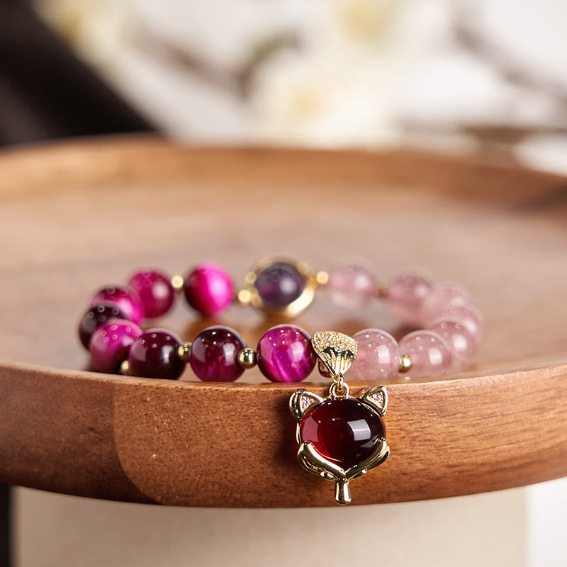 Wear FengShui Natural Strawberry Quartz Pixiu Love Bracelet
