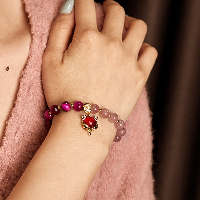 Wear FengShui Natural Strawberry Quartz Pixiu Love Bracelet