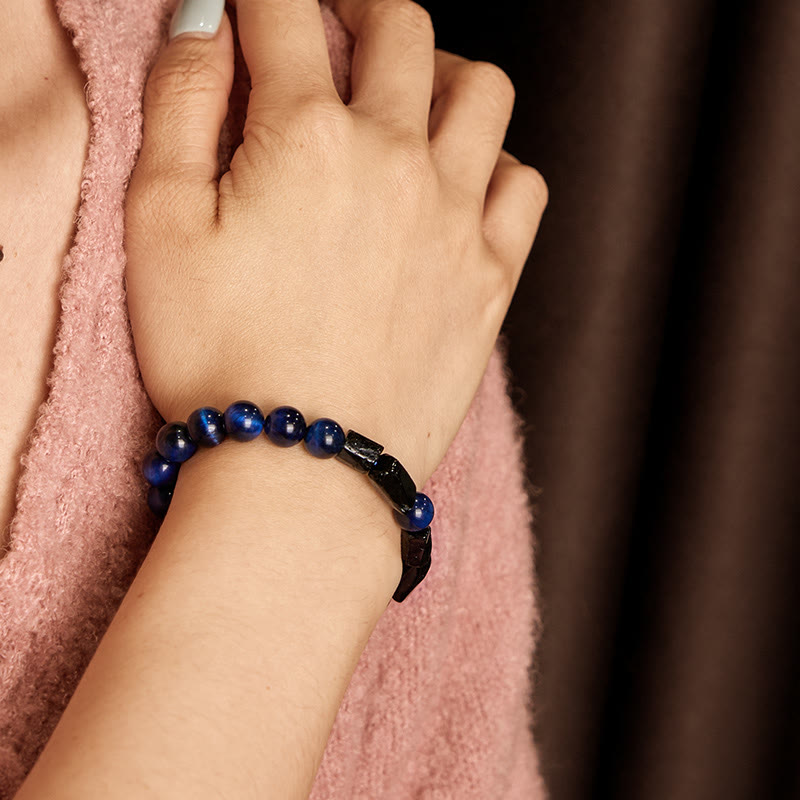 Wear FengShui Blue Tiger Eye Black Tourmaline Strength Bracelet