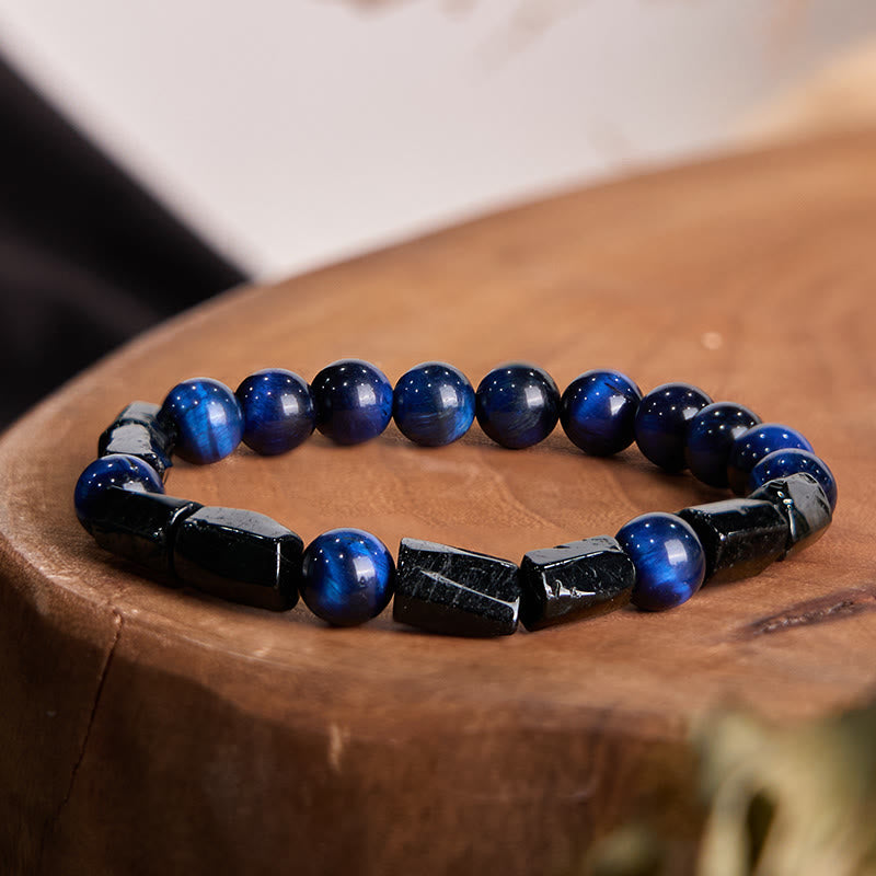 Wear FengShui Blue Tiger Eye Black Tourmaline Strength Bracelet