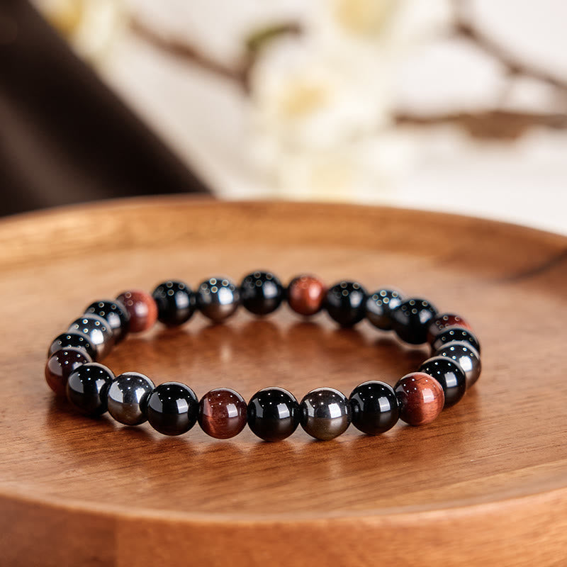 Wear FengShui Natural Tiger's Eye Obsidian Hematite Positive Powerful Bracelet