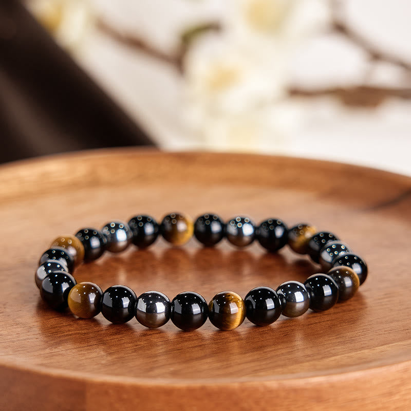 Wear FengShui Natural Tiger's Eye Obsidian Hematite Positive Powerful Bracelet
