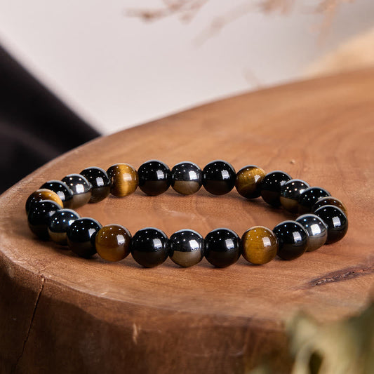 Wear FengShui Natural Tiger's Eye Obsidian Hematite Positive Powerful Bracelet