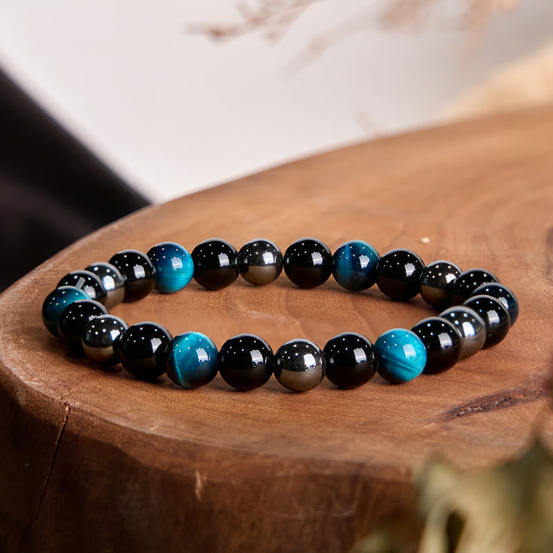 Wear FengShui Natural Tiger's Eye Obsidian Hematite Positive Powerful Bracelet