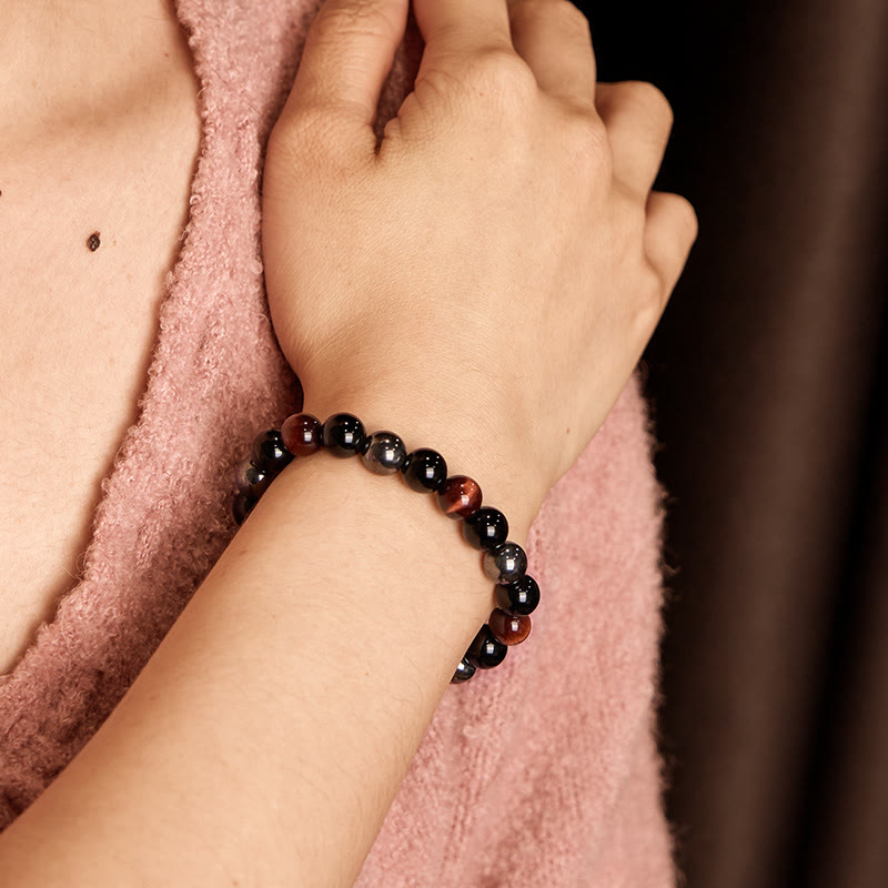 Wear FengShui Natural Tiger's Eye Obsidian Hematite Positive Powerful Bracelet