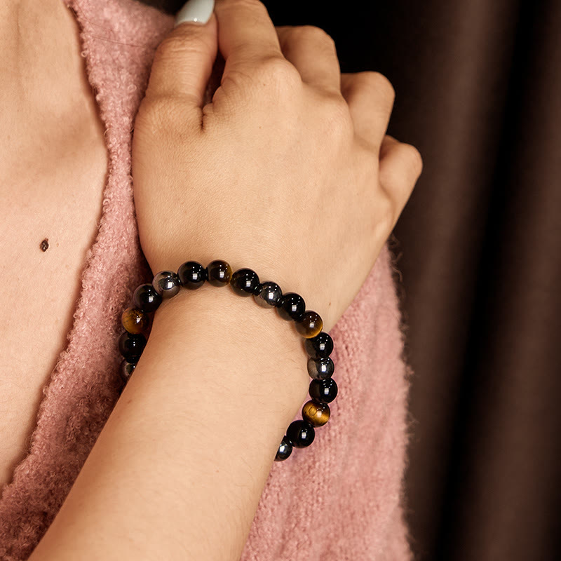 Wear FengShui Natural Tiger's Eye Obsidian Hematite Positive Powerful Bracelet