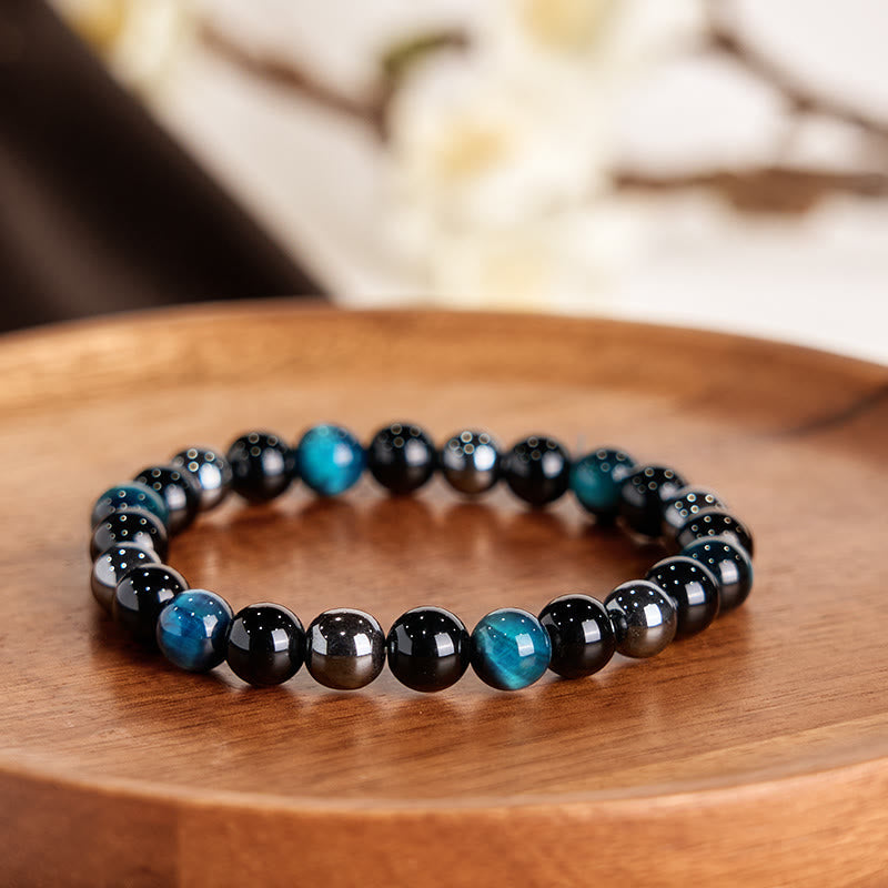Wear FengShui Natural Tiger's Eye Obsidian Hematite Positive Powerful Bracelet
