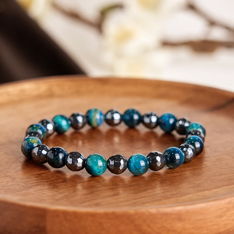 Wear FengShui 2Pcs Hematite Tiger Eye Blue Tiger Eye Powerful Bracelet Set