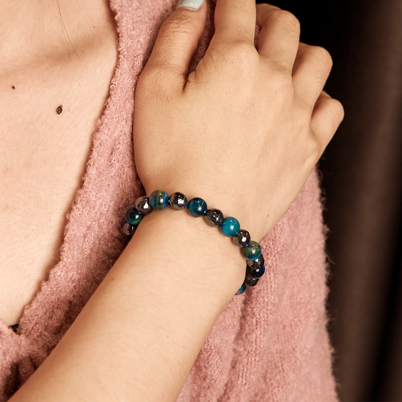 Wear FengShui 2Pcs Hematite Tiger Eye Blue Tiger Eye Powerful Bracelet Set